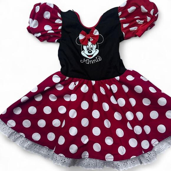 Vintage 24m Minnie Mouse Disney Land resort dress 90s 80s Polka Dot bow - Picture 1 of 4